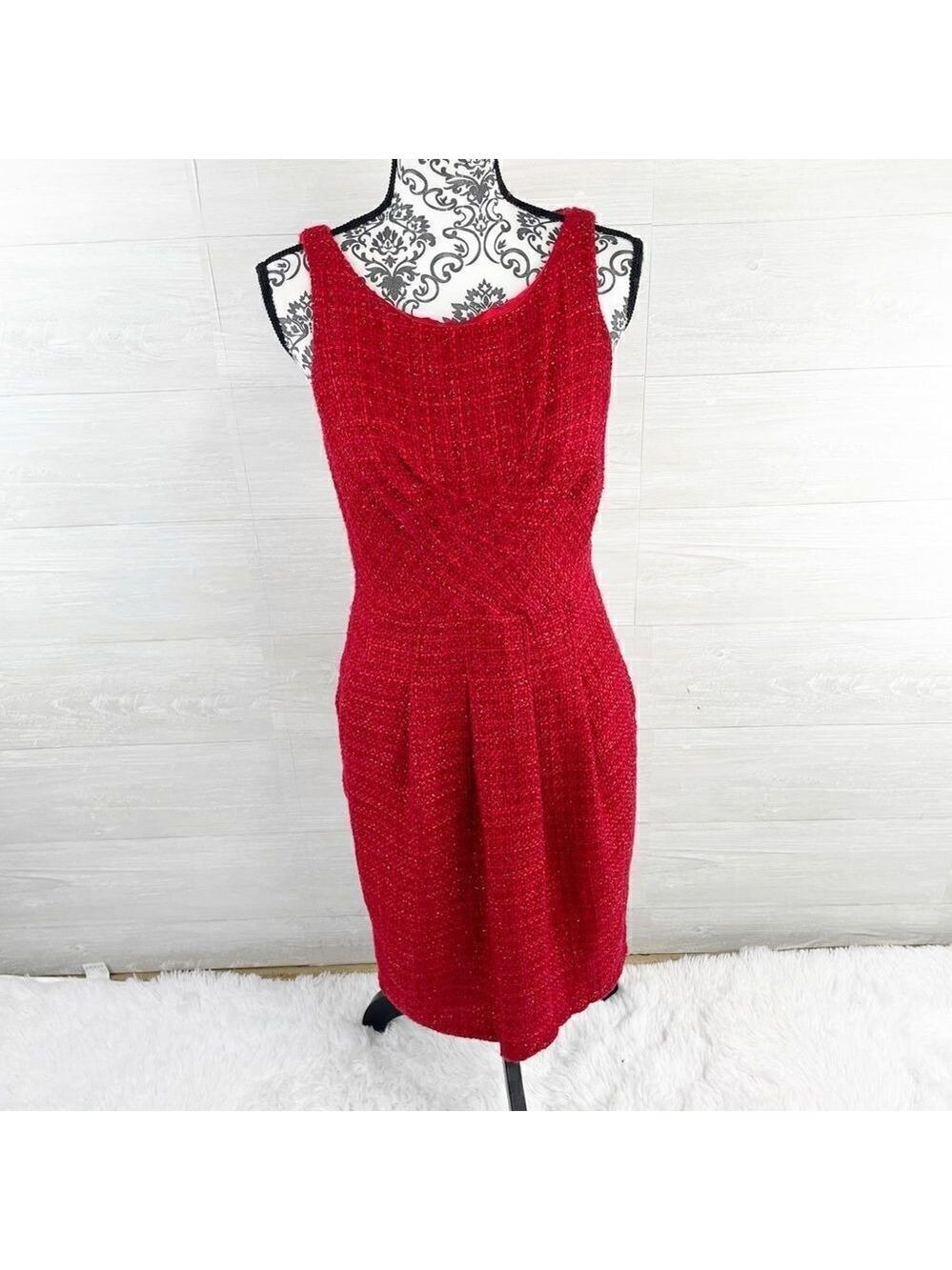 Eva Franco Metallic Tweed Sleeveless Midi Dress